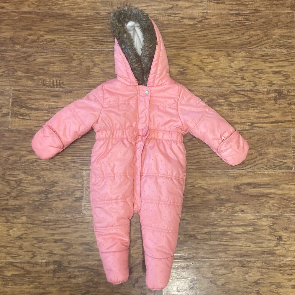Nautica Pink Hooded Infant One-Piece Footie Snowsuit